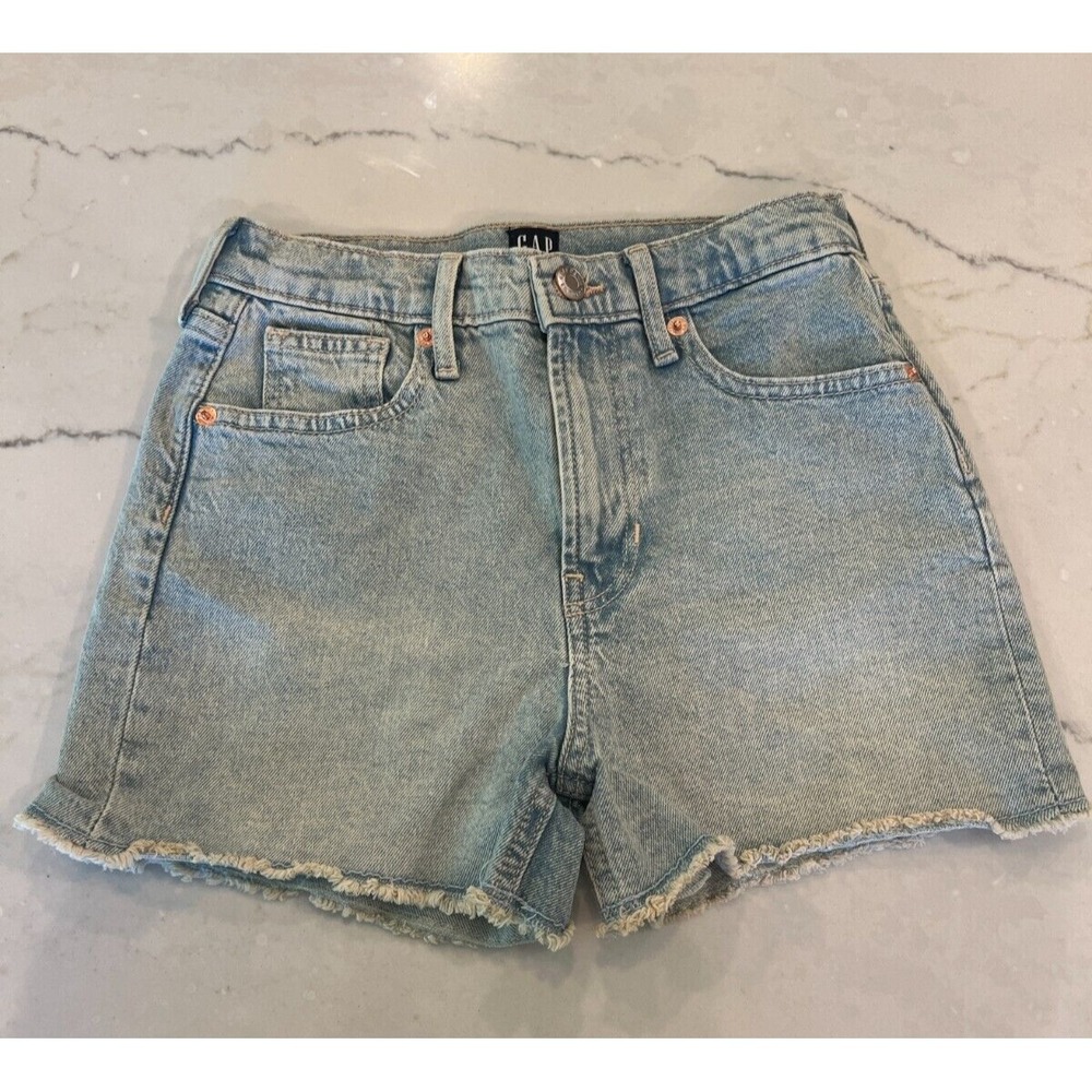 Gap Mom Jean Shorts Girls Youth Size 10 High‎ Rise Adjustable Light Wash Denim